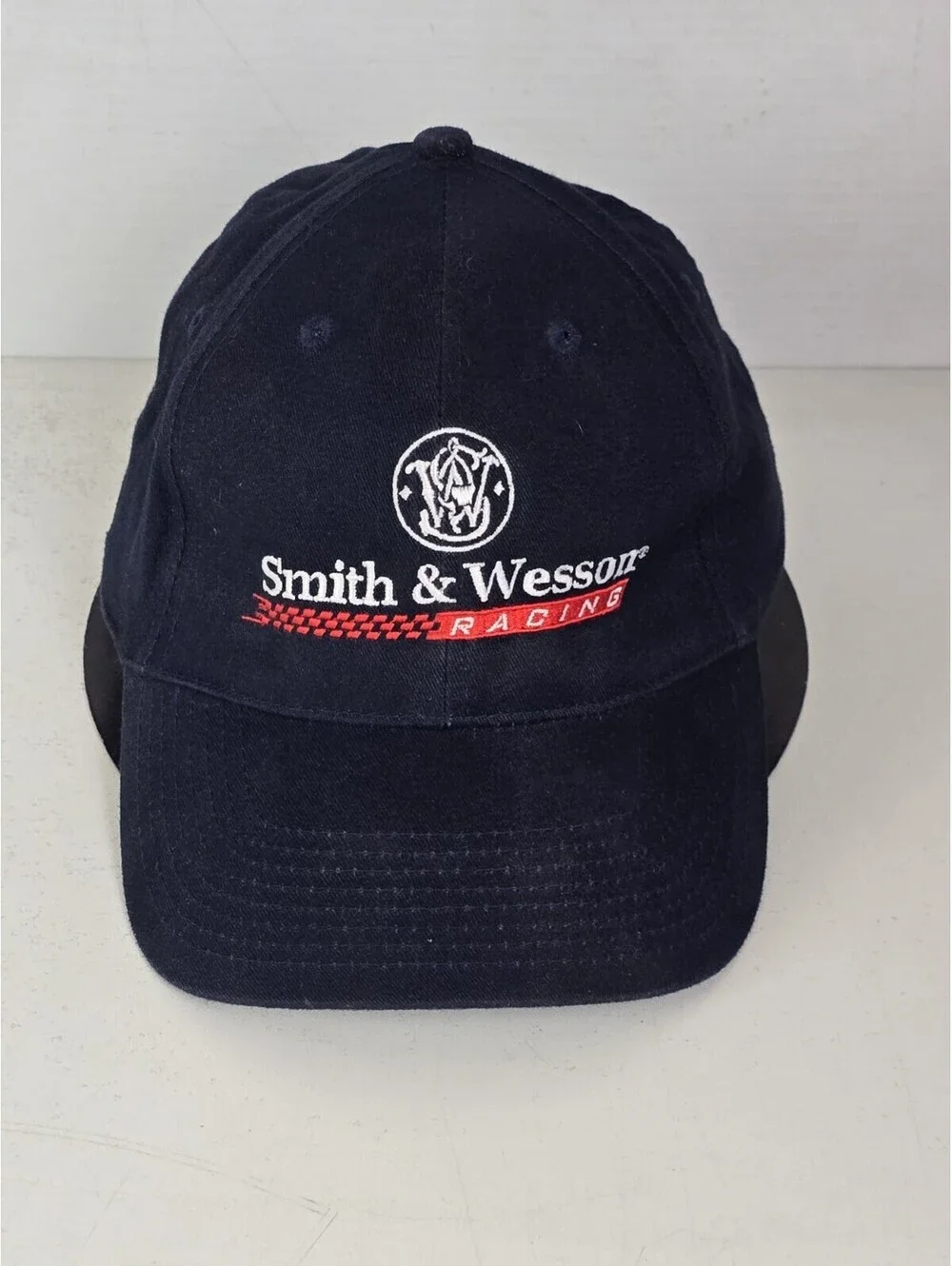 Vtg Smith & Wesson Hat Cap Strapback Navy Blue Logo Firearms Gun SKI Motorsports